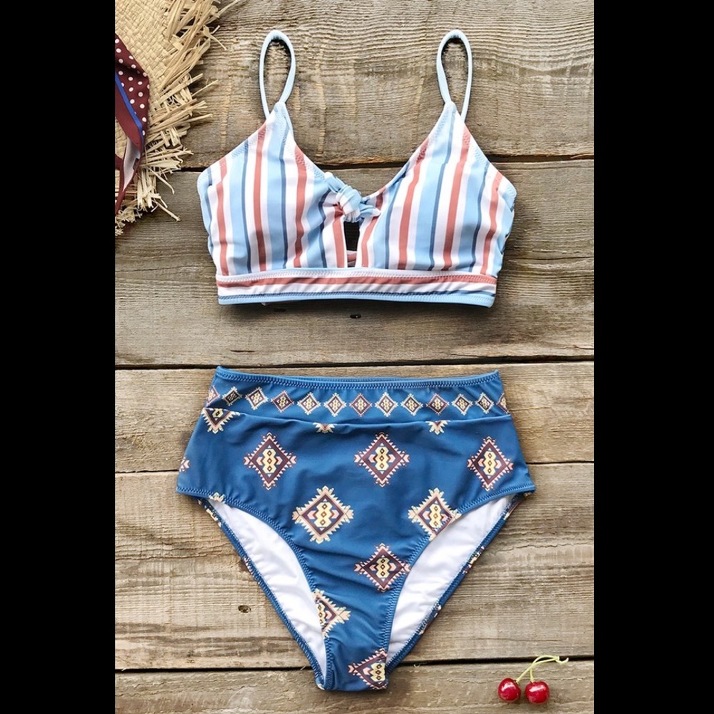 SOLD! GEOMETRIC PRINT HIGH-WAISTED BIKINI BOTTOMS